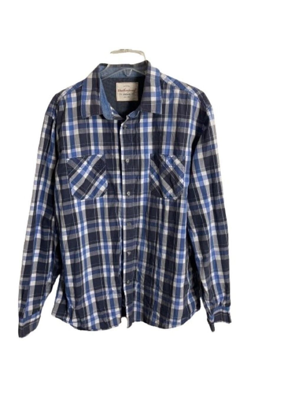Men’s Weatherproof Vintage Blue & Black Plaid Button Down Shirt Size XL!